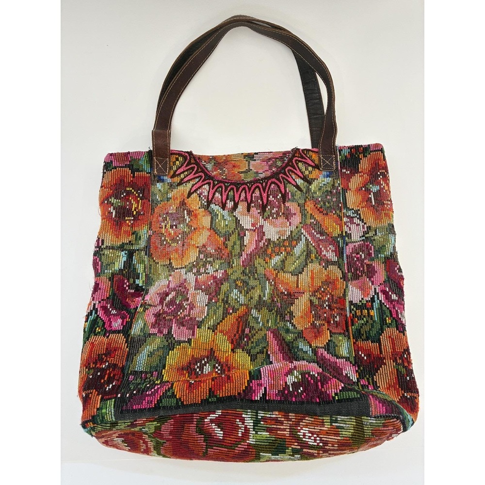 Altiplano Handwoven Guatemalan Floral Leather strap 100% Cotton Shoulder Bag